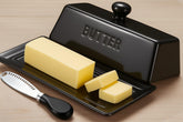 WERTIOO butter dish with lid on the counter showing fresh butter ready to spread