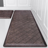 WEZVIX cushioned anti-fatigue mat in kitchen reduces standing fatigue during meal prep.