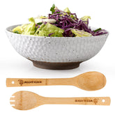 Wgtalation vanilla white ceramic serving bowl shows 58 oz capacity for family-style meals