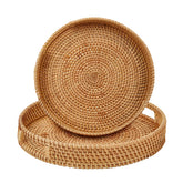 Whalehub round rattan tray with large handles for easy serving and organization.
