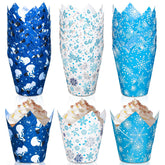Whaline 180-piece winter snowflake tulip liners in blue and white for festive baking