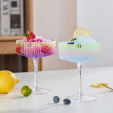 whatAmug ribbed coupe glass 10 oz side view showcases iridescent finish for classy cocktails.