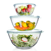 WhiteRhino glass mixing bowl 4.5qt with lid for large-batch prep and mixing.