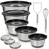 WHYSKO stainless steel mixing bowls set with lids for meal prep and storage.