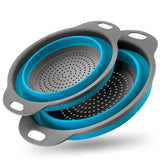 WHZHAOCAI collapsible colander set blue for compact pasta and veggie draining.