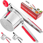 WIHBOIR large 15 oz potato ricer with silicone grip over a bowl for smooth mash