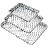 Wildone baking sheet set large front view, durable stainless steel for even heating.