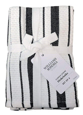 Williams-Sonoma jet-black striped dishcloth close-up showing basketweave texture and absorbency