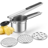 Willizter potato ricer with ergonomic handle over a bowl for fluffy mash.