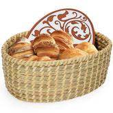 Willow Weave 12in bread warmer basket with terracotta stone keeps breads warm at the table.