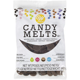 Wilton Dark Cocoa Candy Melts 12oz bag for dipping strawberries and decorating desserts.