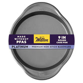 Wilton platinum non-stick 9-inch round cake pan ideal for even baking and easy release.