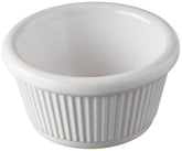 Winco 2oz fluted white ramekins for precise sauce portions