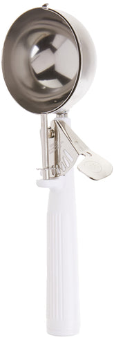 Winco ICOP-6 ice cream disher with white handle for smooth, precise scooping.