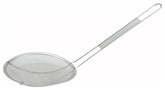 Winco stainless steel strainer, 6-inch diameter, fine mesh for precise sifting.