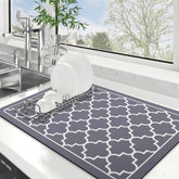 WISELIFE dish drying mat absorbent 16x24 grey keeps dishes and counters dry.