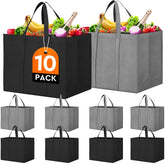 WISELIFE reusable grocery bag ten-pack foldable tote in grey and black