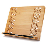 Wishacc large bamboo book stand folds flat for compact storage and travel.