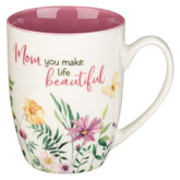 WITH LOVE mug with purple wildflowers design, ideal for daily coffee rituals.
