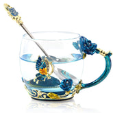 WOBOX summer enamel tea mug featuring 3D butterfly and flower design for stylish tea moments.
