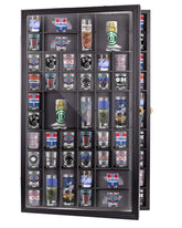 WodGod giant shot glass display case front door keeps glasses visible and dust-free.