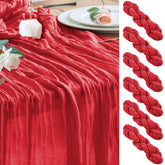 Wokceer red cheesecloth table runner six-pack flatlay for festive tables.