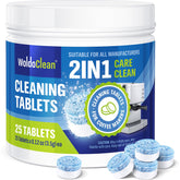 WoldoClean 2-phase espresso cleaning tablets dissolving oils and residues.