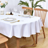 Wolkemer small oval tablecloth 52x70 in white, ideal for formal dining settings.