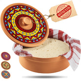 Woobud terra cotta tortilla warmer with 8.5 inch inner diameter keeps tortillas warm.