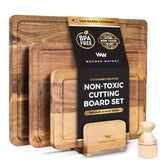Wooden Whimsy rustic cutting board set on stand for organized prep.
