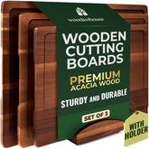 Woodenhouse acacia cutting board set with holder keeps prep area organized.
