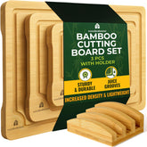 Woodenhouse bamboo cutting board set with holder for organized prep in the kitchen.