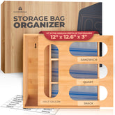 Woodenhouse bamboo storage bag organizer in a drawer keeps sandwich bags neatly organized and accessible.