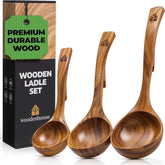 Woodenhouse teak ladle large for hearty soups and stews.