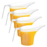 Woozettn 4-pack plastic measuring cups with long spout, front view, for mess-free, precise pours.