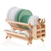 Worthyeah bamboo 2-tier rack on counter offering organized drying space.