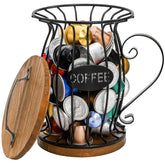 WRINGKIT rustic coffee pod holder with lid on countertop enhances organization.