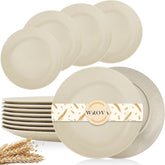 Wrova wheat straw dinner plate stack shows durable, unbreakable design for families.