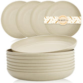 Wrova 8-inch wheat straw plates set in beige for everyday meals.