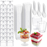 wtarabur square 5oz dessert cups showcase neat layers for stylish party desserts.