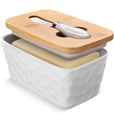 wtisan butter dish with lid on counter, farmhouse style and generous capacity
