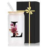 Wulcea monogrammed glass cup with lid and straw for personalized style on every sip
