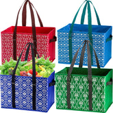 WUWEOT four-pack reusable grocery bags in assorted colors for daily shopping and storage