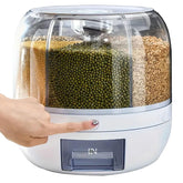 WYSYZJJ rotating grain dispenser with 6 compartments for organized pantry storage.