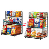 X-cosrack 3-tier snack organizer tilted shelves for easy bottle access.