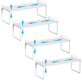 X-cosrack expandable counter shelf demonstrates length flexibility for 15.5–25.5 inches