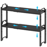 X-cosrack narrow expandable shelf extended to fit wider cabinet spaces.