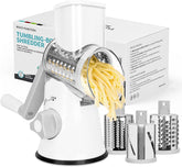 X Home Rotary Cheese Grater with handle for stable, safe shredding on the counter