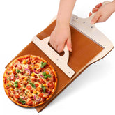 XANGNIER Sliding Pizza Peel shows clean, effortless transfer to oven for perfect first slice.