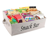 Xbopetda snack organizer countertop with 6 compartments and clear layout for snacks and drinks.